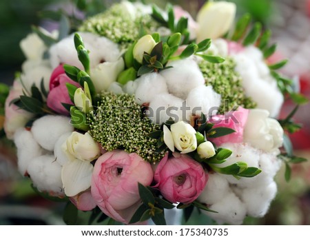 wedding gift bouquet of different flowers.fantasy florist flower with cotton