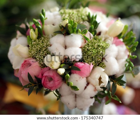 wedding gift bouquet of different flowers.fantasy florist flower with cotton