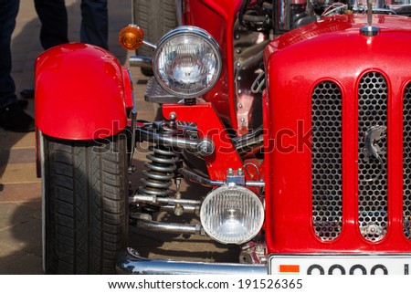 Belarus,April ,03,2014:International Festival of retro auto Minsk. Old steering wheel and dashboard vintage car