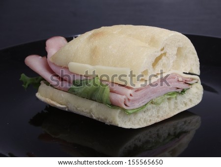 Ham and Cheese Sandwich serve on Ciabatta  bread.This image was shot with a canon mark II. / Ham and Cheese Sandwich