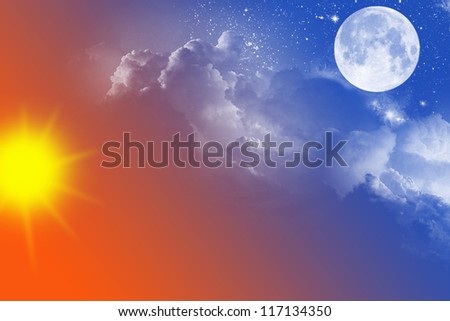 sky with sun and moon and clouds