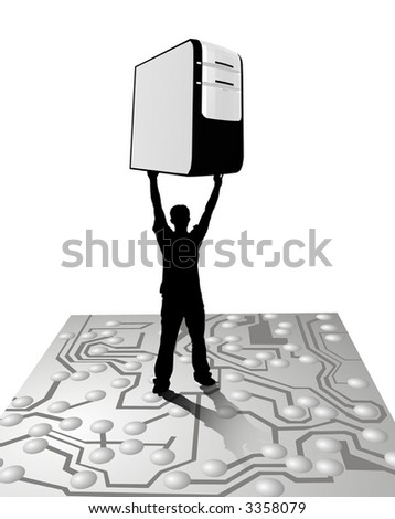 Man silhouette carrying server
