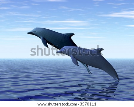 Couple of dolphins swimming in the ocean - 3d render illustration