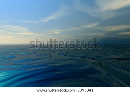 Ocean view - 3d render illustration of stormy ocean panorama
