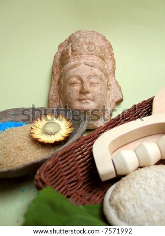 Asian spa elements - Composition of spa elements over green background with asian style.