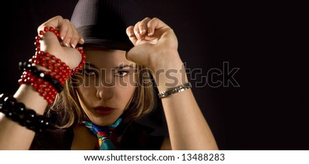Portrait of young female in funky fashion - isolated