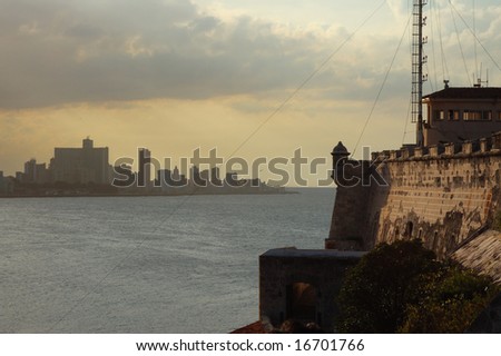 A view of Havana bay and skyline from spanish fortress \