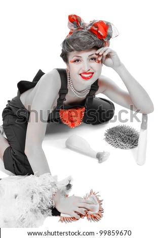 pin-up bonde  housewife, isolated on white background