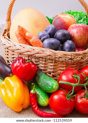 Fruits and vegetables in wattled basket