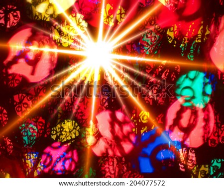 Border with Light Effects. Background for your artwork, party flyers, posters, web. Multi-colored glowing background. Christmas card. Abstract background with bokeh defocused lights and stars