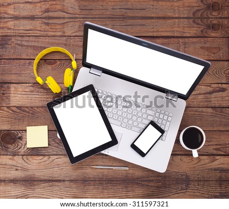 Flat Style Modern Design Concept of Creative Office Workspace. Business Work Flow Items and Elements, Office Things, Objects and Equipment for Workplace Design.