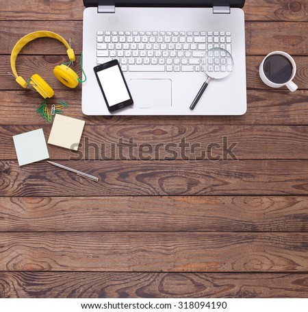 Flat Style Modern Design Concept of Creative Office Workspace. Business Work Flow Items and Elements, Office Things, Objects and Equipment for Workplace Design.