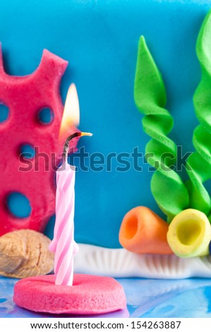 fresh Happy birthday cake with marine decoration