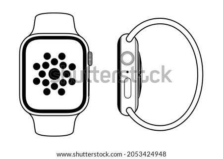 Front and side view smart watch vector illustration on white background