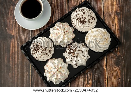 meringue cookies or beze cookies with candy and chocolate Imagine de stoc © 