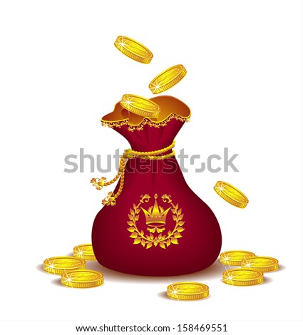 Royal bag with gold coins or  Concept of profit 