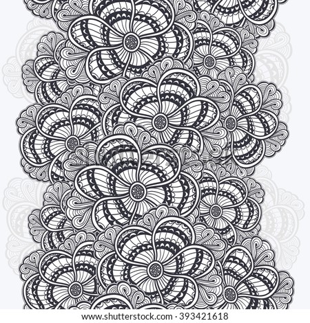 Vector Images Illustrations And Cliparts Seamless Border With Zen Doodle Or Zen Tangle Flowers Texture Black On White For Coloring Page Or Relax Coloring Book Or Wallpaper Or For Decorate Package Clothes