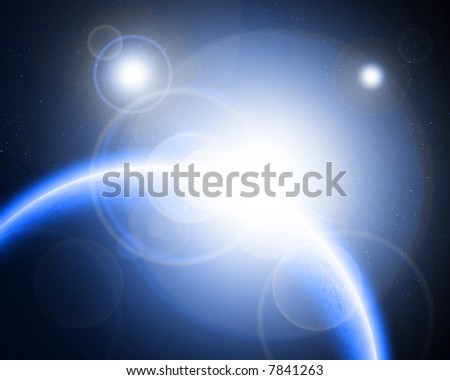Alien blue planet in space