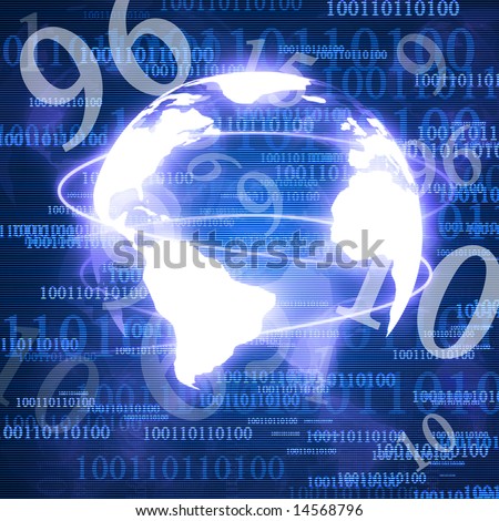 digital world with integrated bits and bytes on a blue background