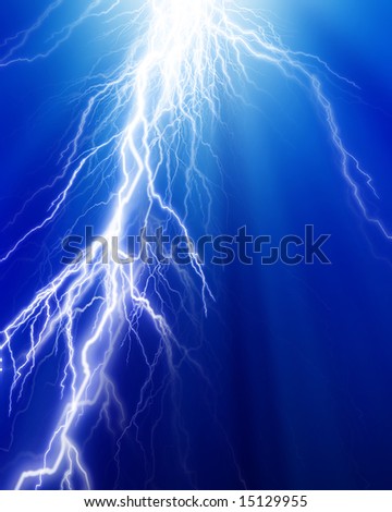 Fierce lightning on a dark blue background