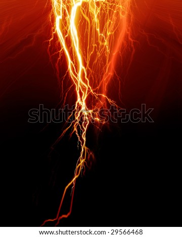 Intense lightning flash on a red background