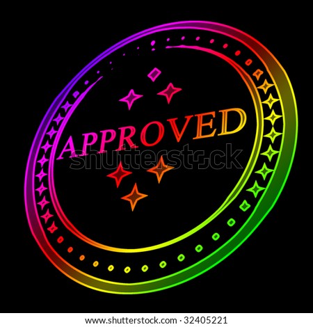 colorful approved stamp on a black background