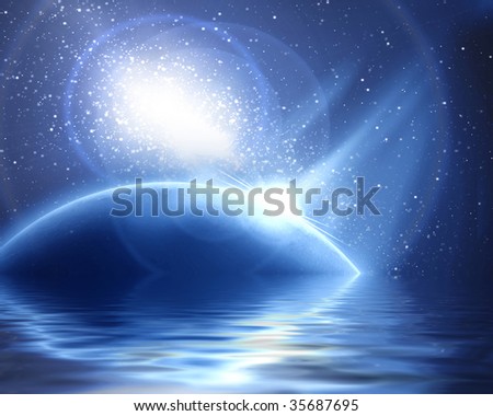 Alien blue planet in space on a dark background