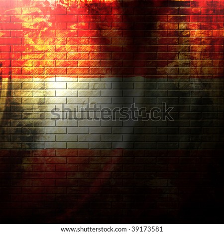 austrian flag painted on a grunge brick wall