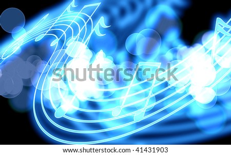 blue music notes on a black background