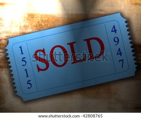 blue sold ticket on an old paper texture