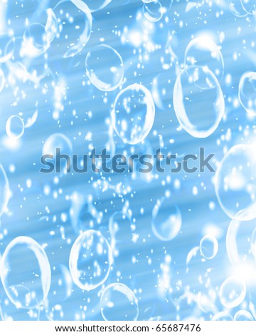 Blue bubbles going up in water with added sparkles