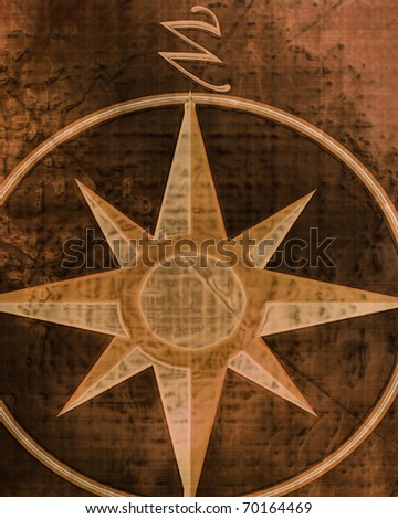 wind rose on an old paper texture with some stains