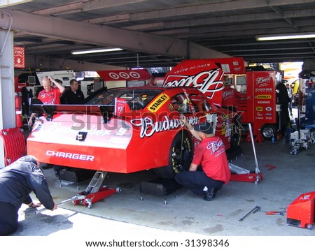 DOVER, DE - MAY 30:Kasey Kahnes car in the garage at the monster mile Nascar race  in Dover, DE on May 30, 2009