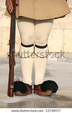 greek traditional guard of honor tsolias detail vertical