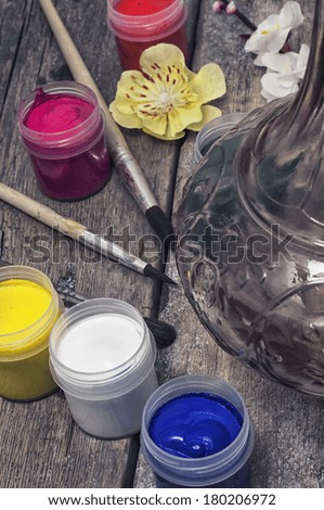 paint for painting and composition with spring flowers