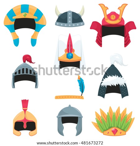 Vector Set Of A Various Warrior Helmets - 481673272 : Shutterstock