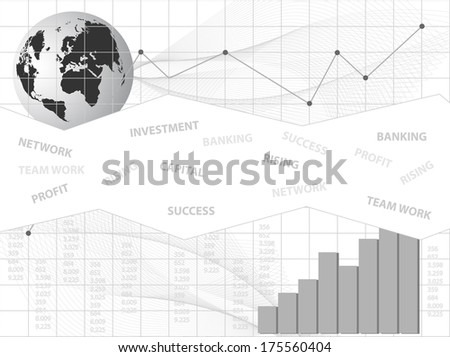 business card with chart and arrow and map of world