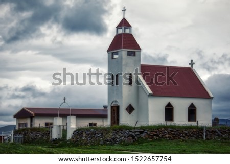 Similar – Image, Stock Photo Small church at night against sky with aurora borealis