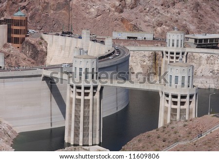 Horizontal View of Lake Mead Side of Hoover Dam Showing Power Plant Water Intakes