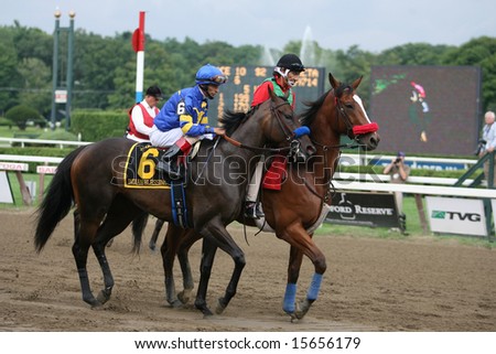 SARATOGA SPRINGS - August 2: John Velazquez  rides Indian Blessing in the post parade for the 83rd Running of \