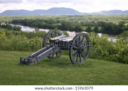 A Revolutionary War cannon at the Saratoga National Historical Park in the River Redoubt Facing the Hudson River
