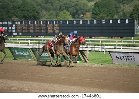 SARATOGA SPRINGS - August 22: Ginger Punch Battles Lemon Drop Mom  in the Stretch Run of the Personal Ensign Grade I Stakes Race August 22, 2008 in Saratoga Springs, NY.