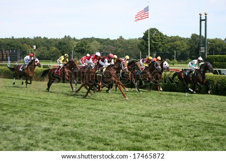 SARATOGA SPRINGS - August 23: baron Von Tap and Teide Lead the Field the First Time around in the Seventh Race August 23, 2008 in Saratoga Springs, NY.