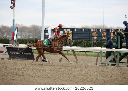 OZONE PARK - APR 4: Giorni Felice finishes the Second Race at Aqueduct Race Track- April 4, 2008 in Ozone Park, NY.