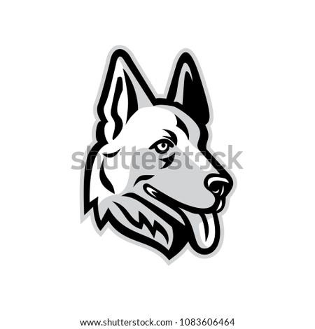 Mascot icon illustration of head of a  German Shepherd or Alsatian wolf dog  viewed from side on isolated background in retro style.