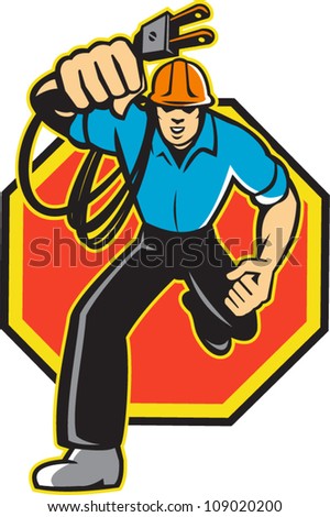 Illustration Of An Electrician Construction Worker Holding An ...