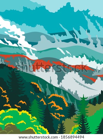 Great Smoky Mountains National Park in Tennessee and North Carolina United States WPA Poster Art Color