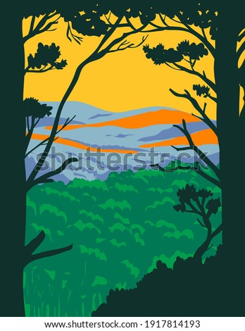 Ouachita Mountains or Ouachitas in Arkansas and Oklahoma within the Hot Springs National Park WPA Poster Art