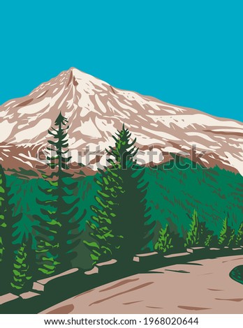 South Face of Mount Rainier Tahoma or Tacoma with Kautz Ice Cliff Located in Mount Rainier National Park Washington State WPA Poster Art