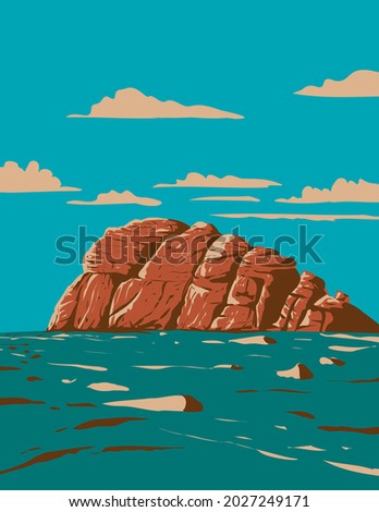 Art Deco or WPA poster of Haytor, Haytor Rocks, Hay Tor or Hey Tor located on Dartmoor National Park, Devon, England, United Kingdom done in works project administration style.